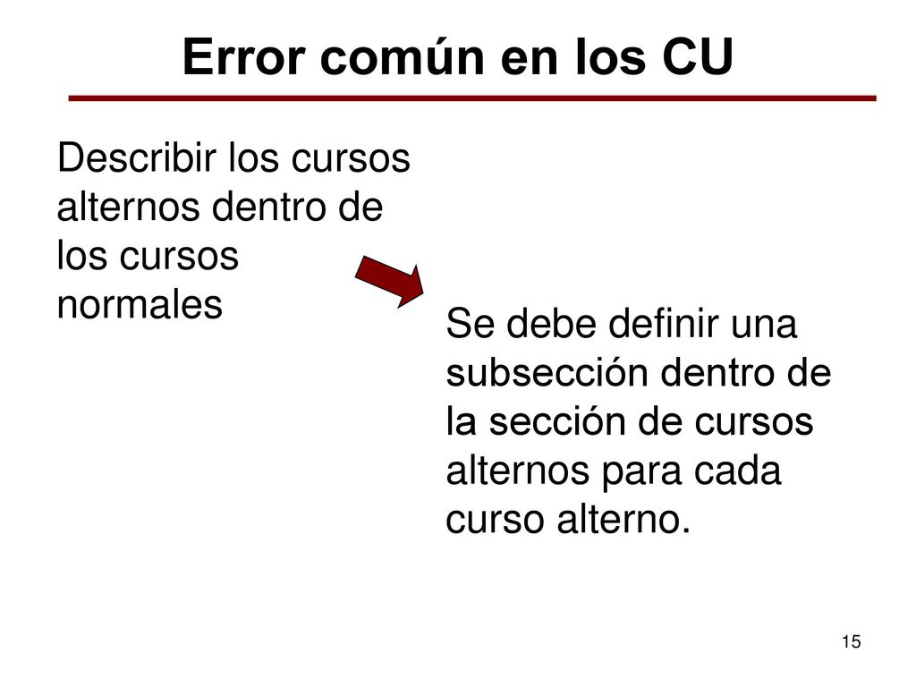 Error común en los CU Describir los cursos alternos dentro de los cursos normales.