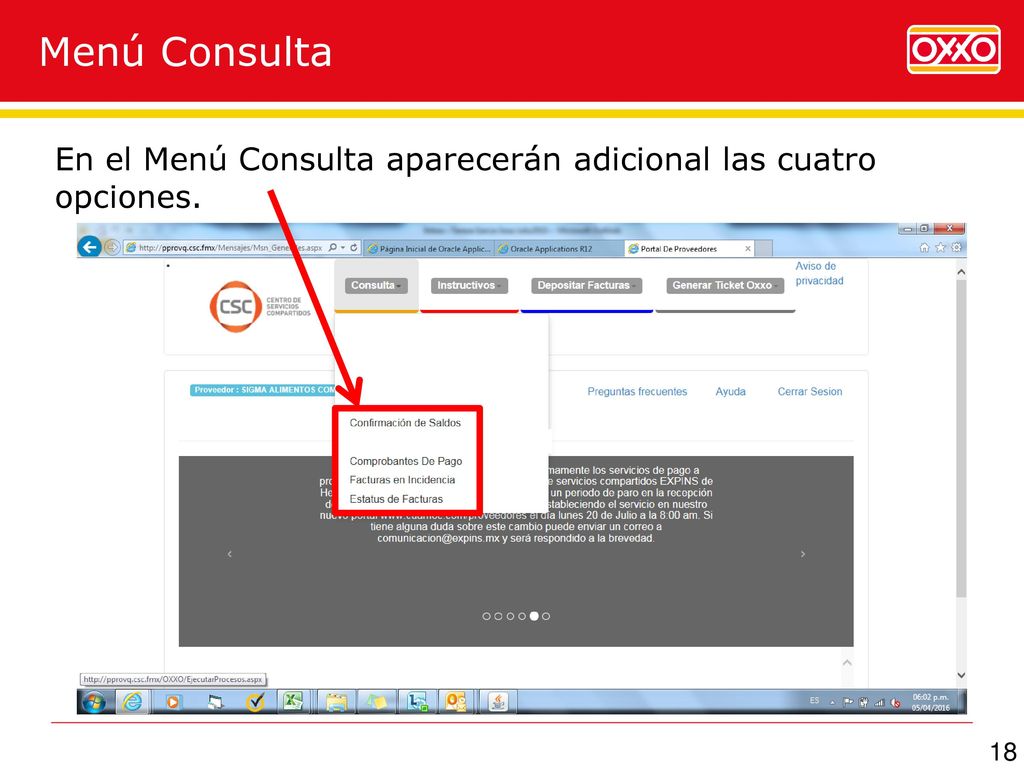 Menú Consulta En el Menú Consulta aparecerán adicional las cuatro opciones.