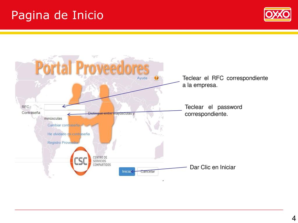 Pagina de Inicio Teclear el RFC correspondiente a la empresa.