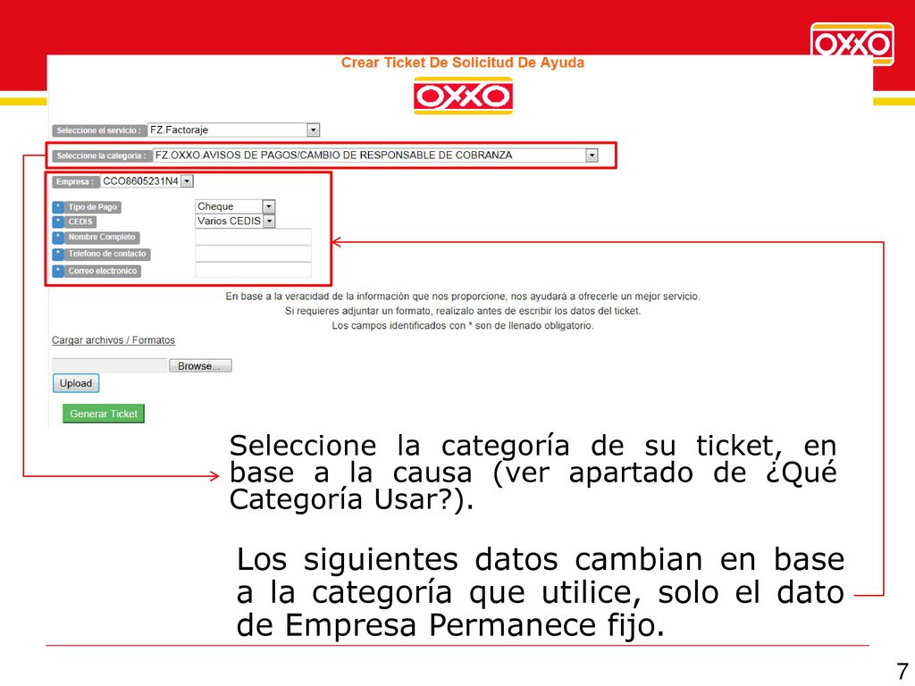 Seleccione la categoría de su ticket, en base a la causa (ver apartado de ¿Qué Categoría Usar ).