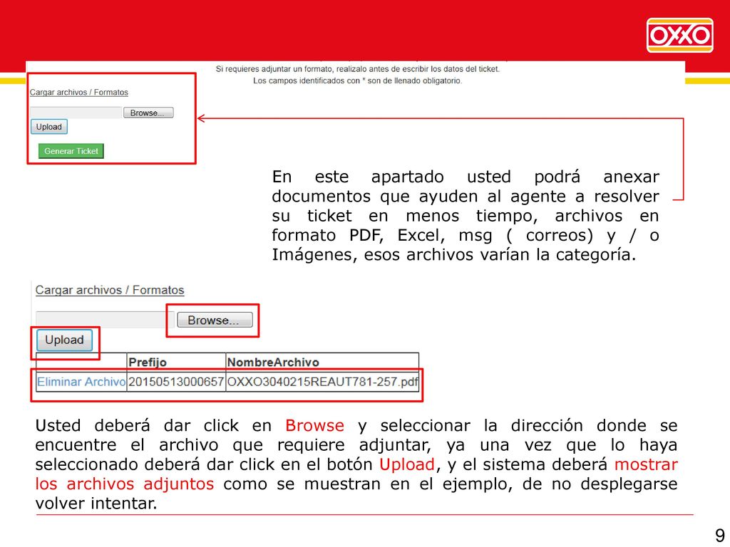 En este apartado usted podrá anexar documentos que ayuden al agente a resolver su ticket en menos tiempo, archivos en formato PDF, Excel, msg ( correos) y / o Imágenes, esos archivos varían la categoría.