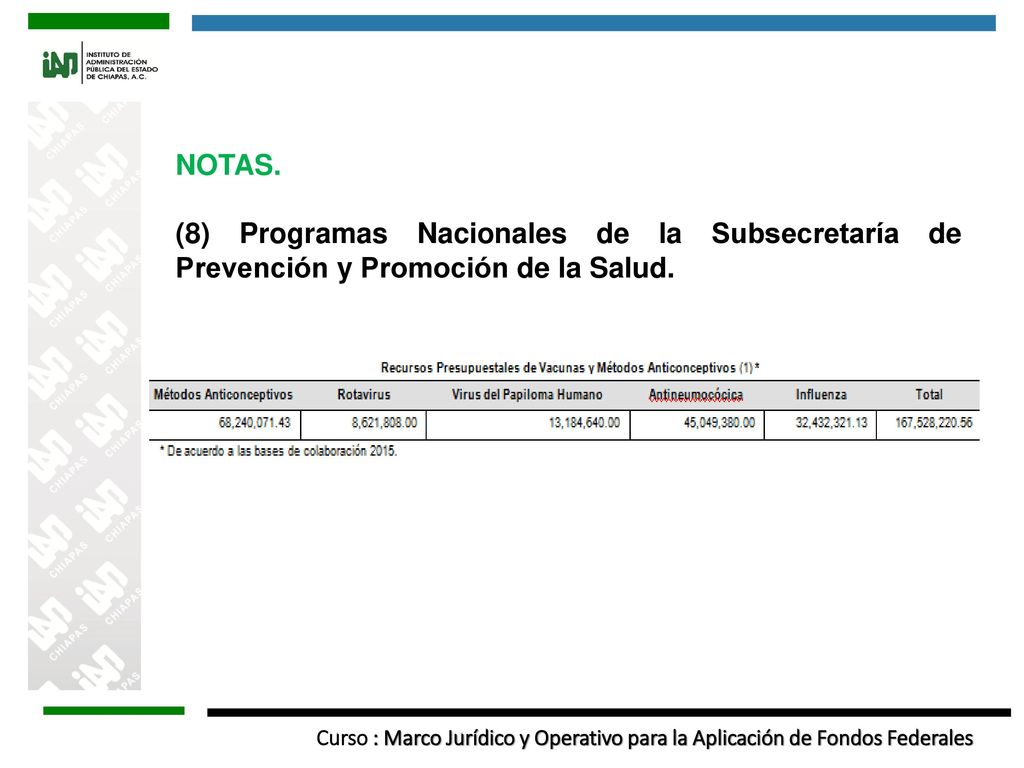 NOTAS. (8) Programas Nacionales de la Subsecretaría de Prevención y Promoción de la Salud.