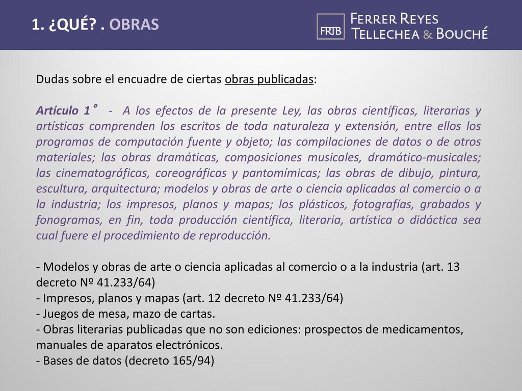 1. ¿QUÉ . OBRAS Dudas sobre el encuadre de ciertas obras publicadas: