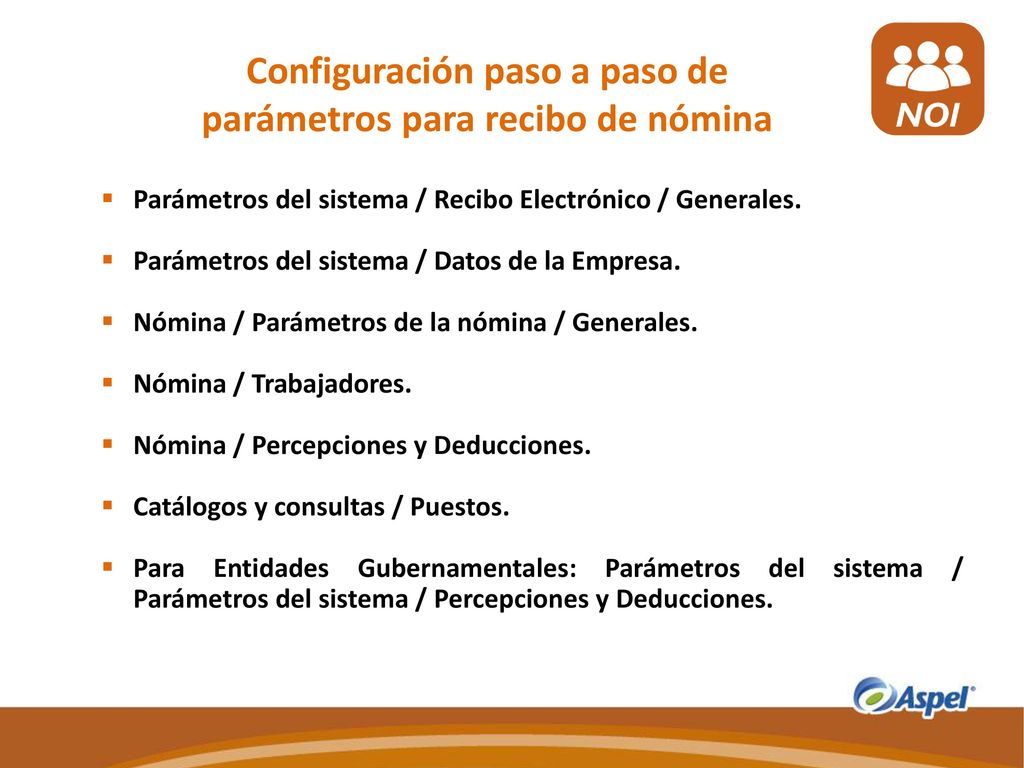 Configuración paso a paso de parámetros para recibo de nómina