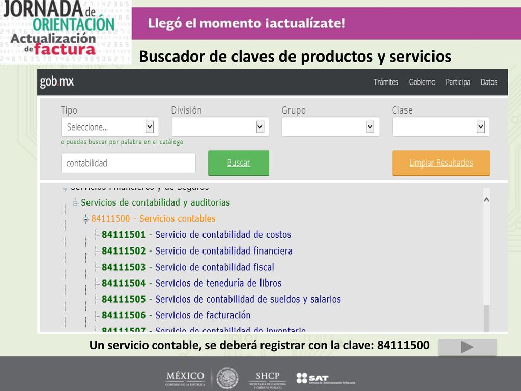 Buscador de claves de productos y servicios