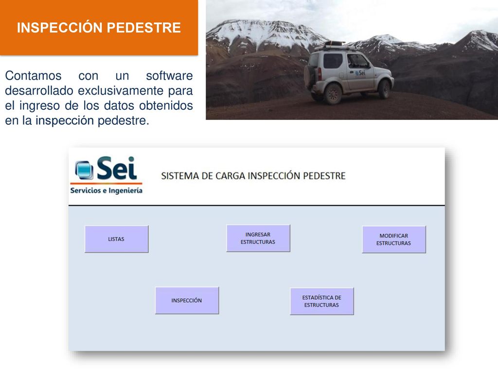 INSPECCIÓN PEDESTRE Contamos con un software desarrollado exclusivamente para el ingreso de los datos obtenidos en la inspección pedestre.