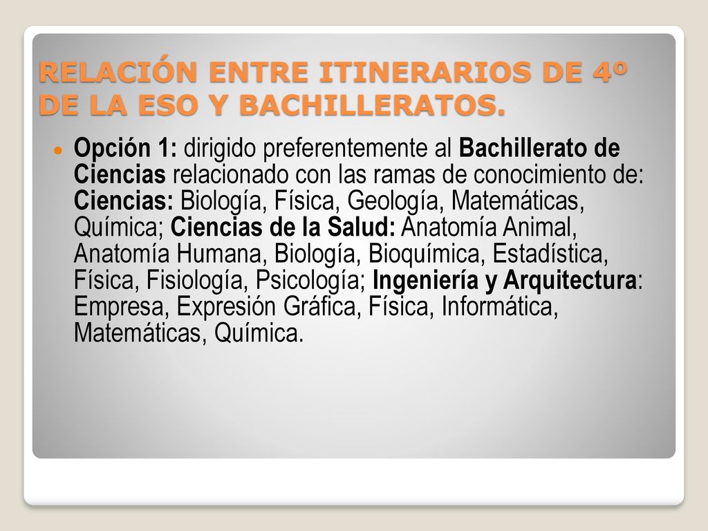 RELACIÓN ENTRE ITINERARIOS DE 4º DE LA ESO Y BACHILLERATOS.