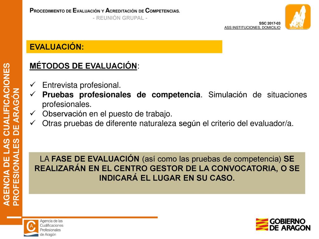 EVALUACIÓN: MÉTODOS DE EVALUACIÓN: Entrevista profesional. Pruebas profesionales de competencia. Simulación de situaciones profesionales.