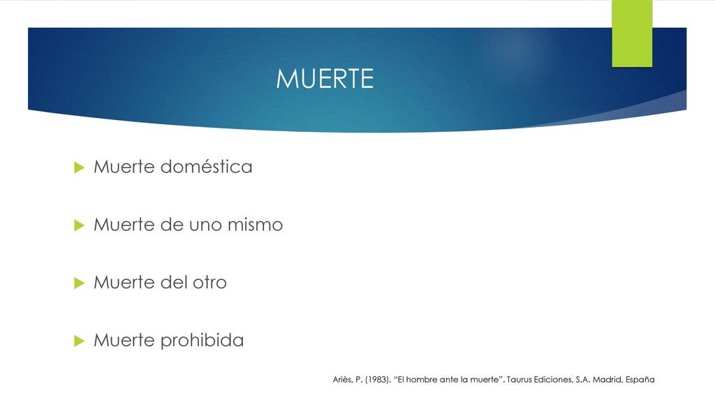 MUERTE Muerte doméstica Muerte de uno mismo Muerte del otro