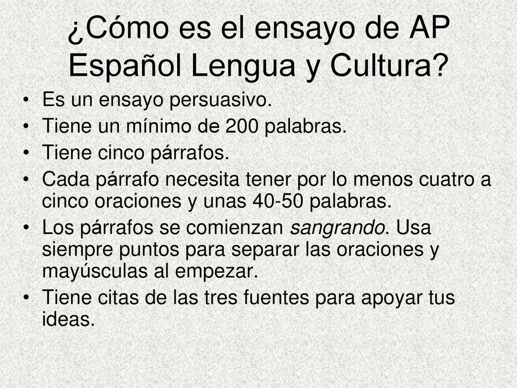 ¿Cómo es el ensayo de AP Español Lengua y Cultura