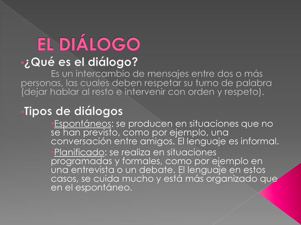 EL DIÁLOGO ¿Qué es el diálogo Tipos de diálogos