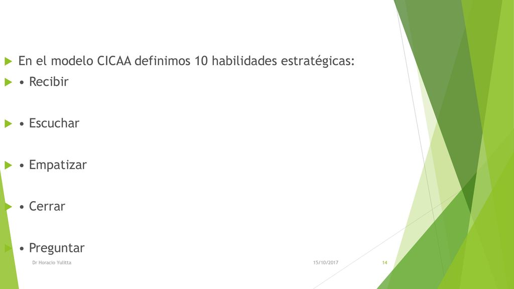 En el modelo CICAA definimos 10 habilidades estratégicas: • Recibir