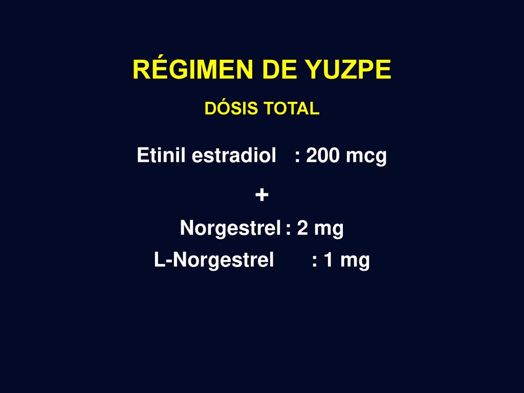 RÉGIMEN DE YUZPE + Etinil estradiol : 200 mcg Norgestrel : 2 mg