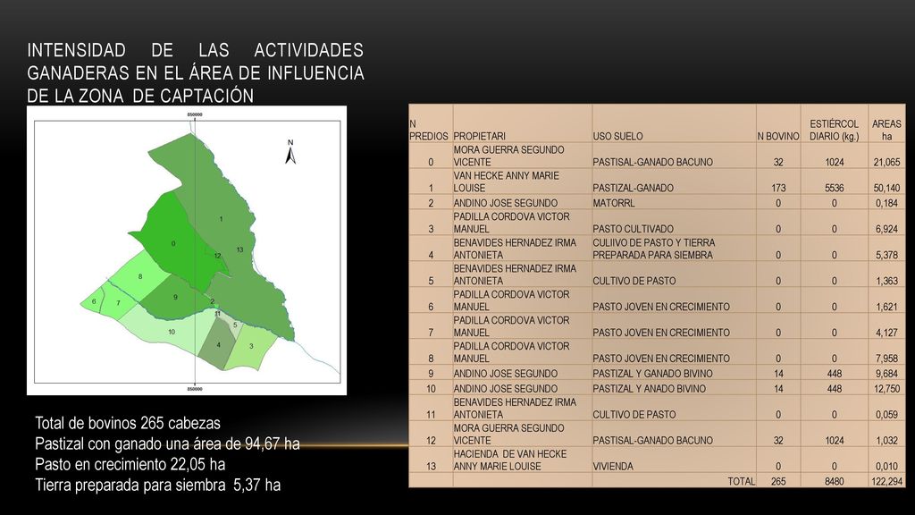 intensidad de las actividades GANADERAS en el área de influencia de la zona de captación