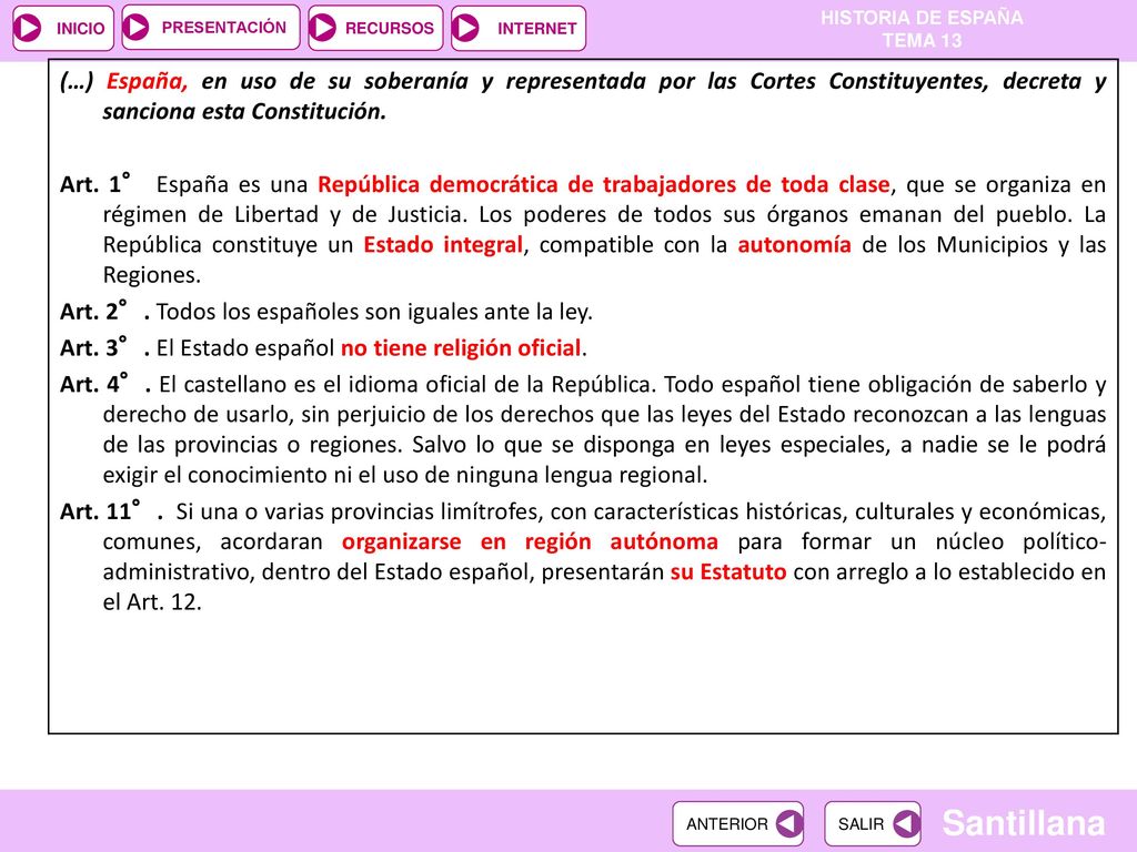 (…) España, en uso de su soberanía y representada por las Cortes Constituyentes, decreta y sanciona esta Constitución.