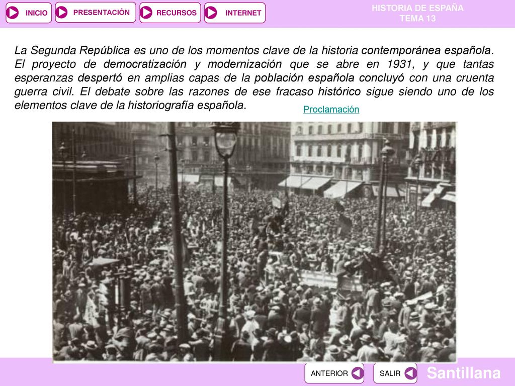 La Segunda República es uno de los momentos clave de la historia contemporánea española. El proyecto de democratización y modernización que se abre en 1931, y que tantas esperanzas despertó en amplias capas de la población española concluyó con una cruenta guerra civil. El debate sobre las razones de ese fracaso histórico sigue siendo uno de los elementos clave de la historiografía española.