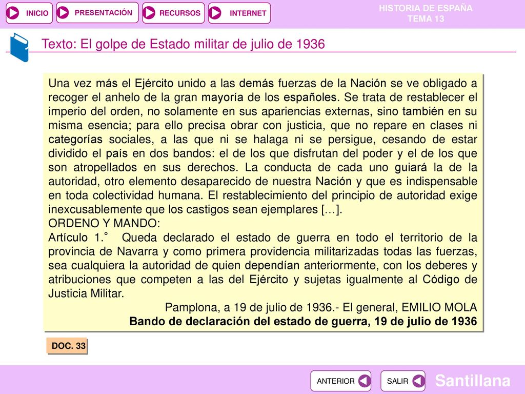 Texto: El golpe de Estado militar de julio de 1936