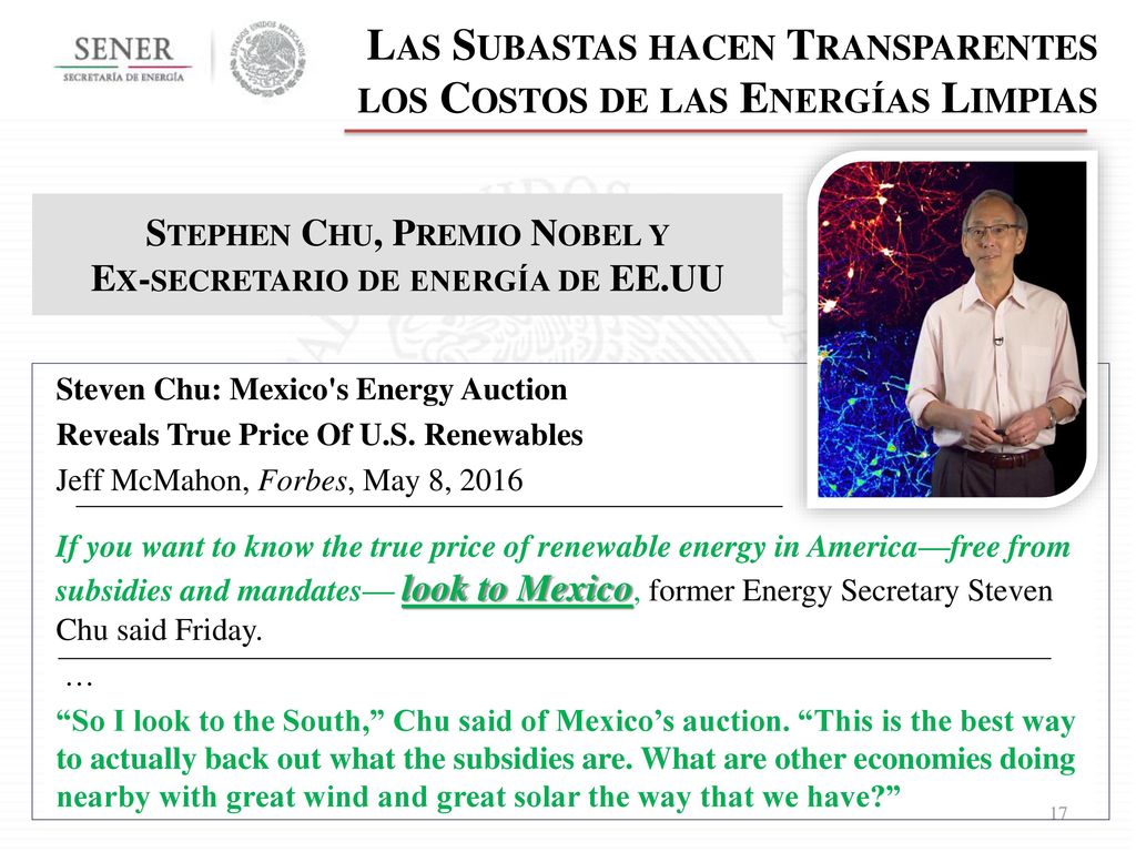 Stephen Chu, Premio Nobel y Ex-secretario de energía de EE.UU
