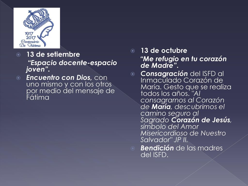 13 de octubre Me refugio en tu corazón de Madre .