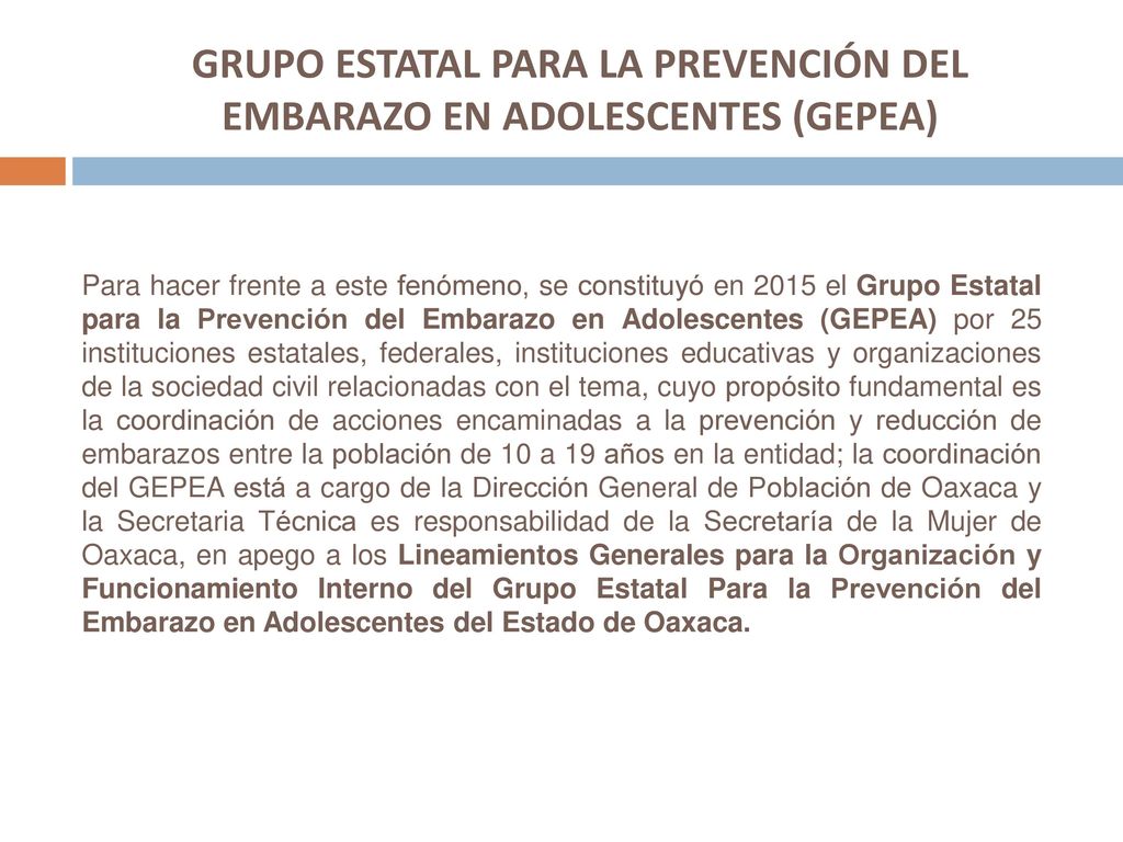GRUPO ESTATAL PARA LA PREVENCIÓN DEL EMBARAZO EN ADOLESCENTES (GEPEA)