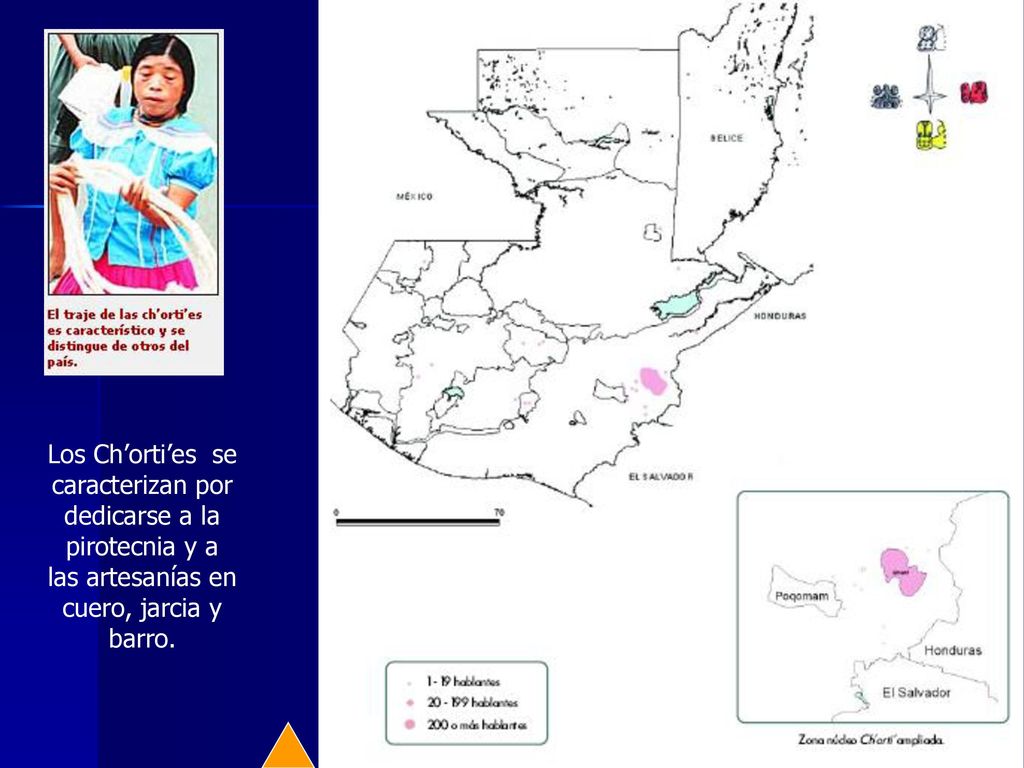 Los Ch’orti’es se caracterizan por dedicarse a la pirotecnia y a las artesanías en cuero, jarcia y barro.