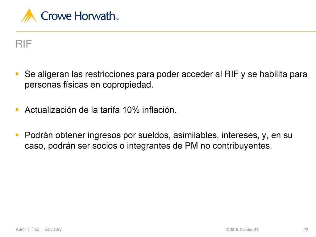 RIF Se aligeran las restricciones para poder acceder al RIF y se habilita para personas físicas en copropiedad.