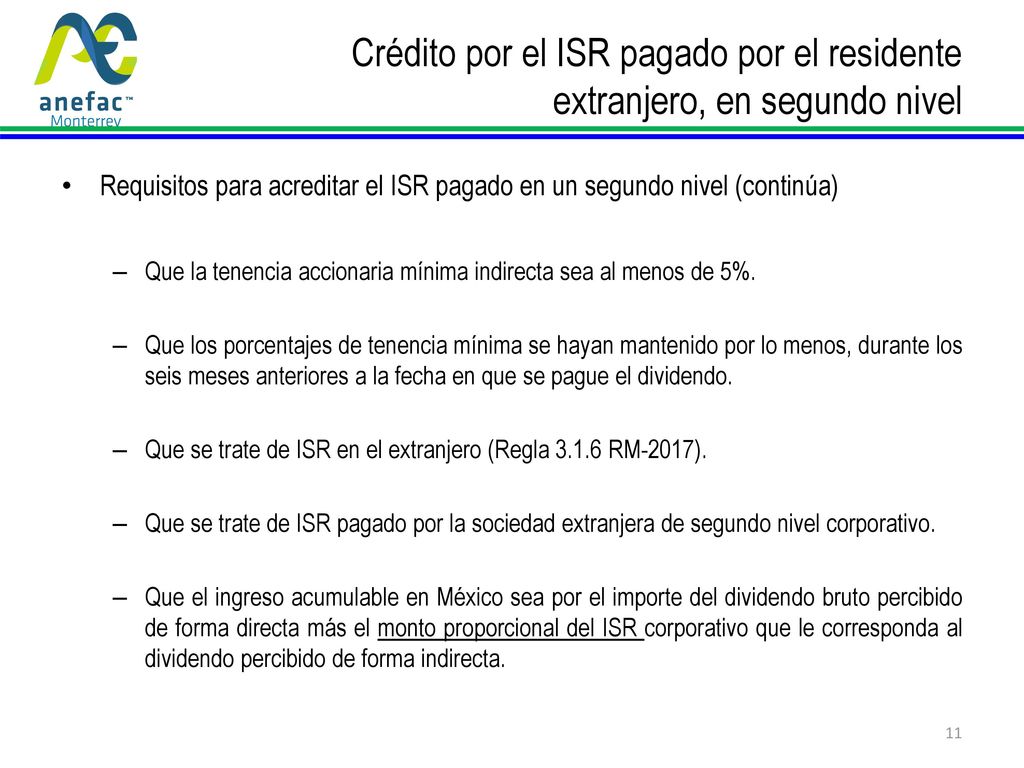 Crédito por el ISR pagado por el residente extranjero, en segundo nivel