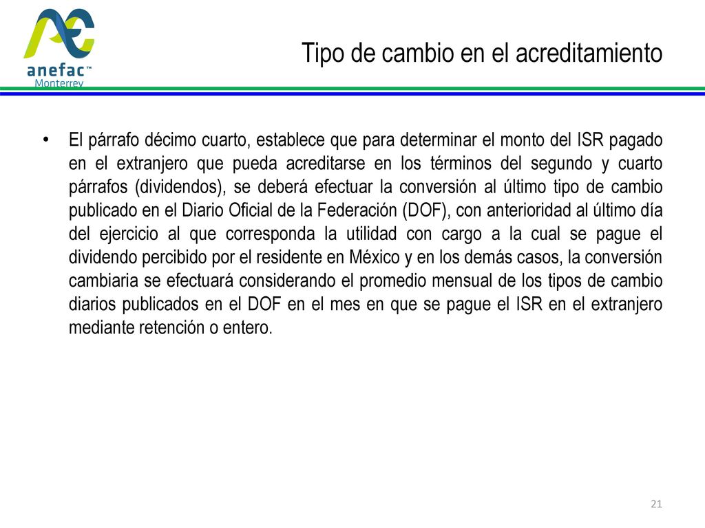 Tipo de cambio en el acreditamiento