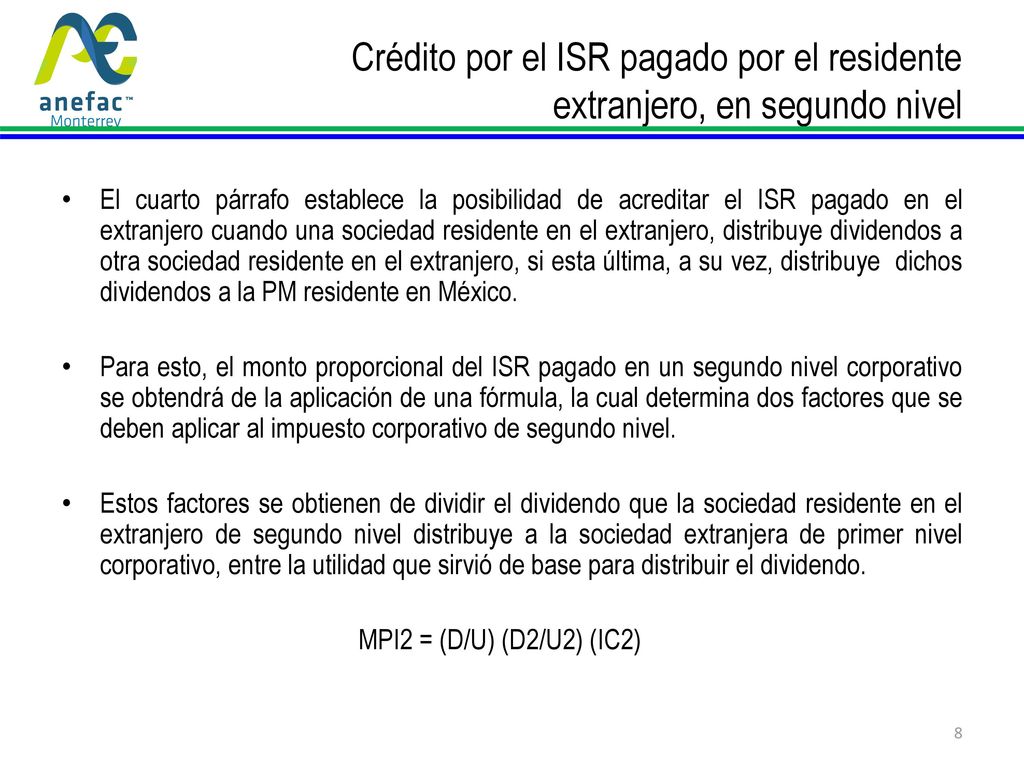 Crédito por el ISR pagado por el residente extranjero, en segundo nivel