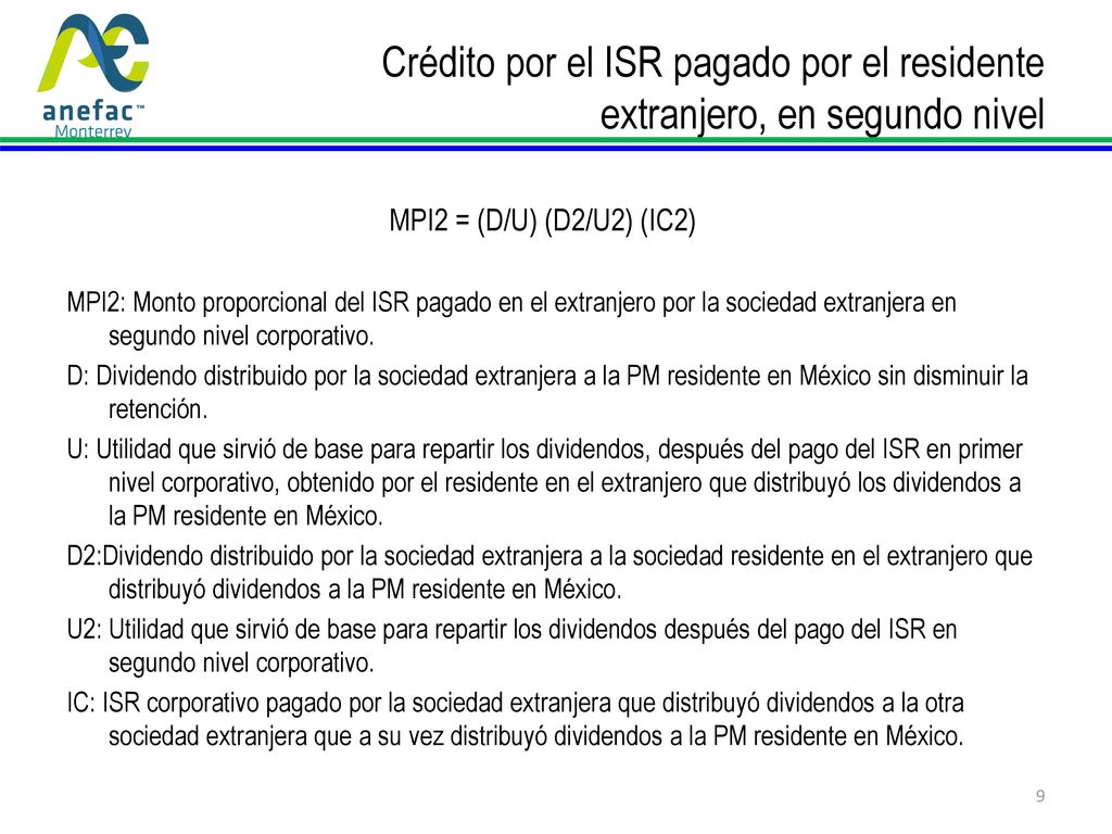 Crédito por el ISR pagado por el residente extranjero, en segundo nivel