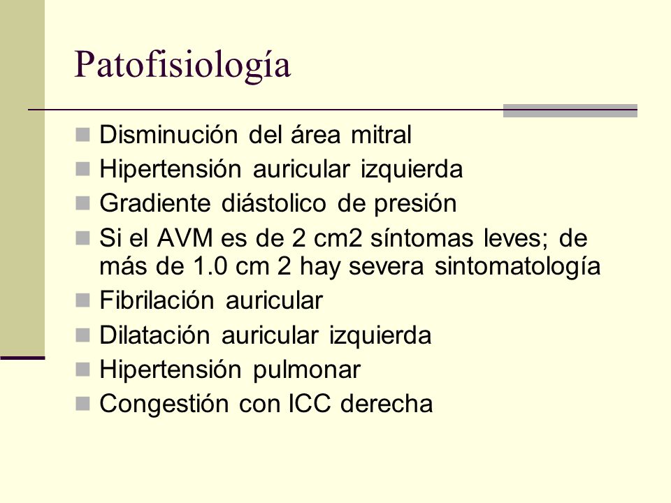 Patofisiología Disminución del área mitral