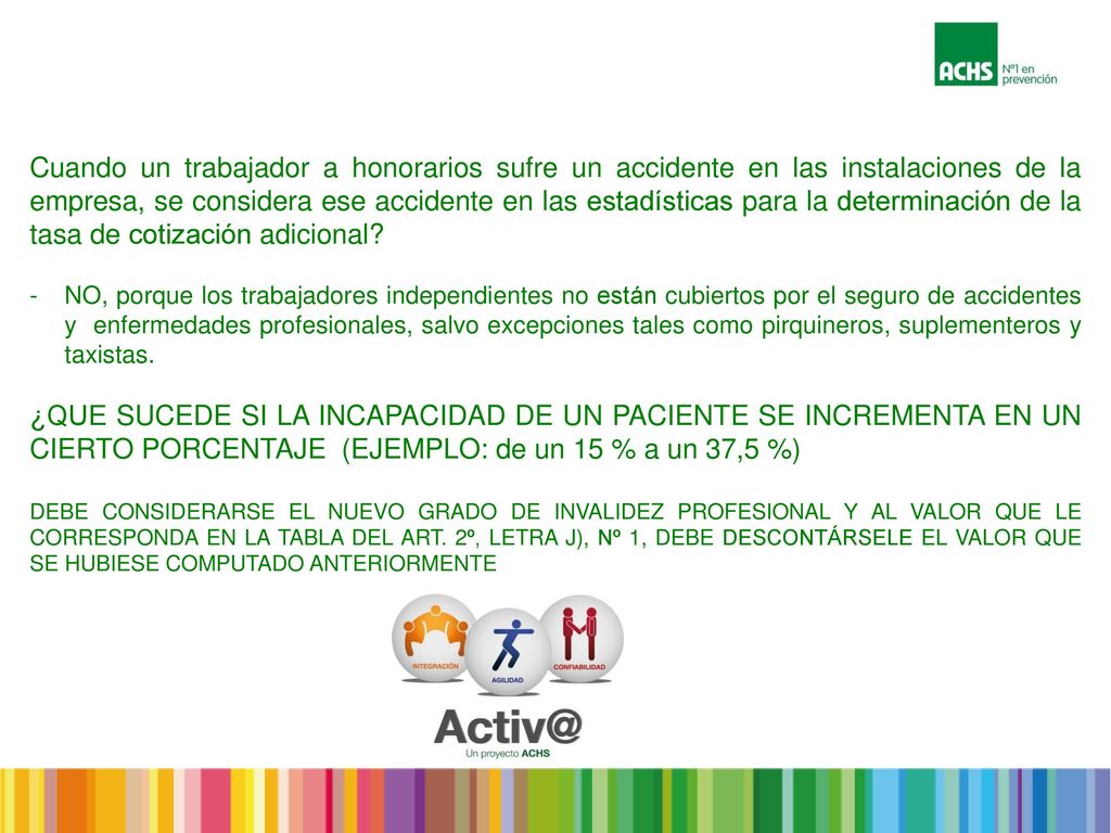 Cuando un trabajador a honorarios sufre un accidente en las instalaciones de la empresa, se considera ese accidente en las estadísticas para la determinación de la tasa de cotización adicional