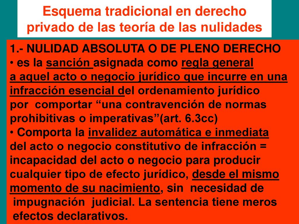 Esquema tradicional en derecho privado de las teoría de las nulidades