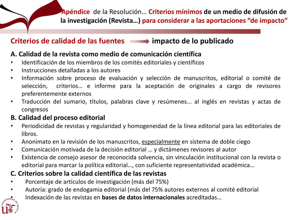 Criterios de calidad de las fuentes impacto de lo publicado