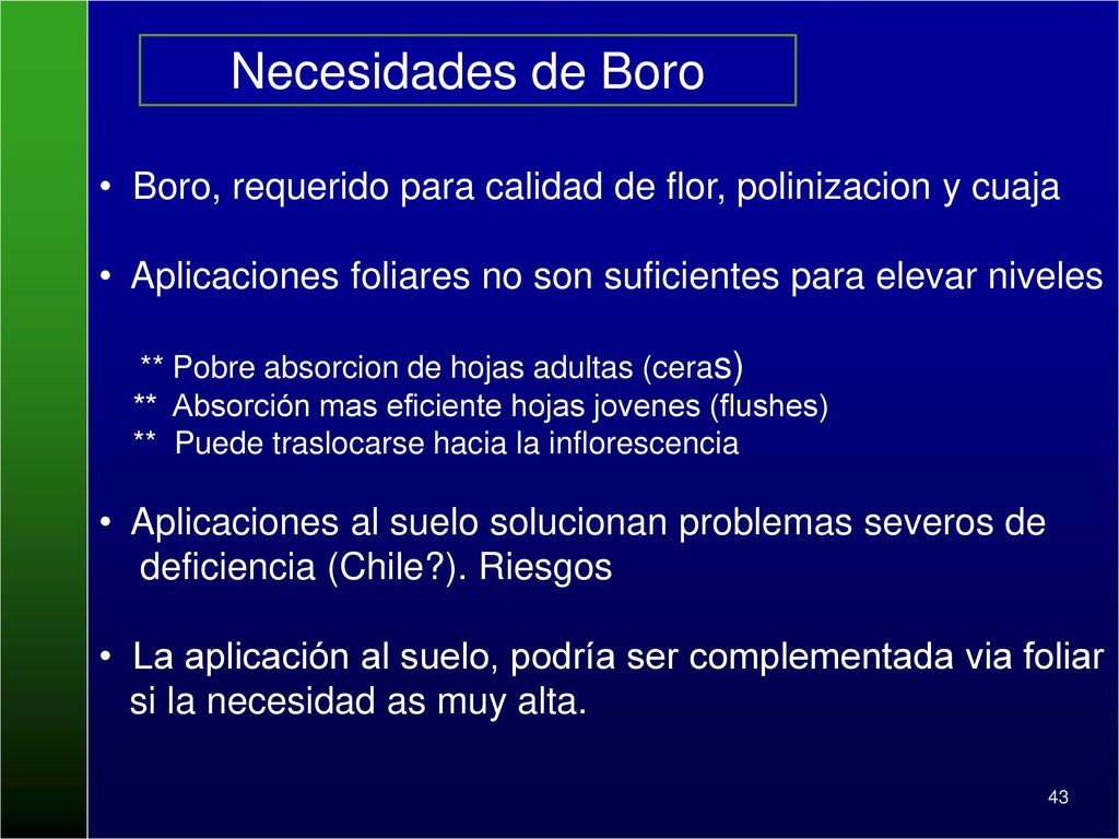 Boro, requerido para calidad de flor, polinizacion y cuaja