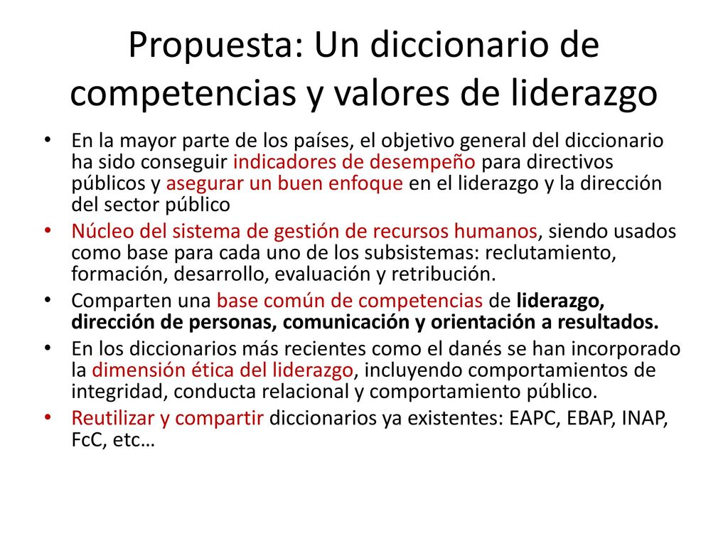 Propuesta: Un diccionario de competencias y valores de liderazgo
