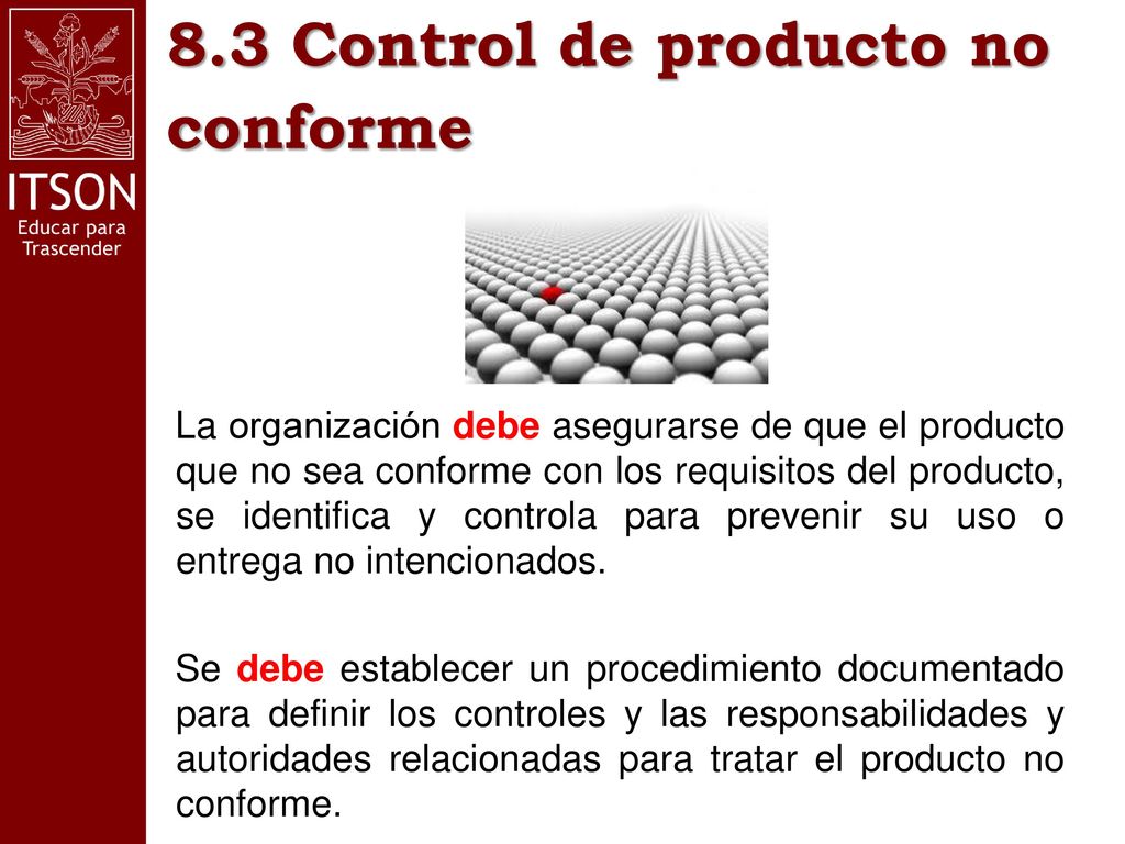 8.3 Control de producto no conforme