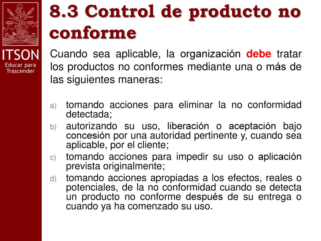 8.3 Control de producto no conforme