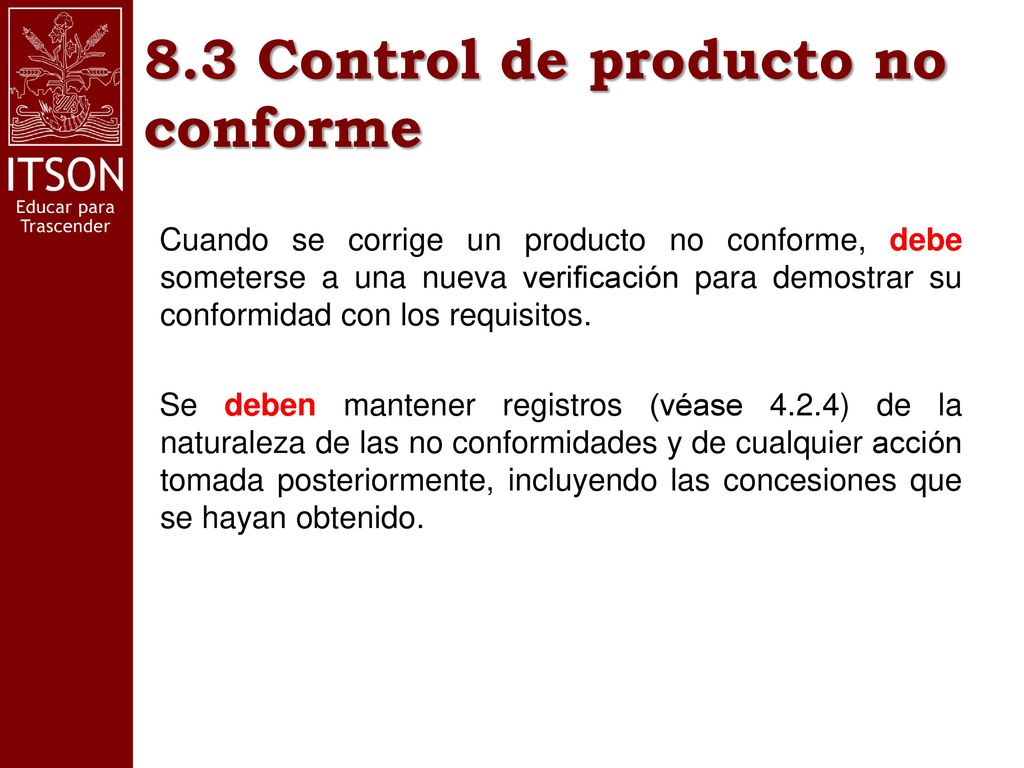 8.3 Control de producto no conforme