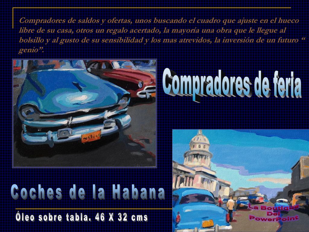 Coches de la Habana Óleo sobre tabla. 46 X 32 cms