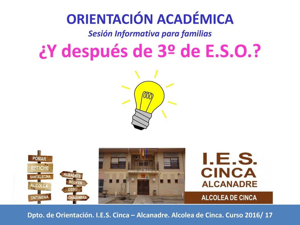 ORIENTACIÓN ACADÉMICA Sesión Informativa para familias ¿Y después de 3º de E.S.O.