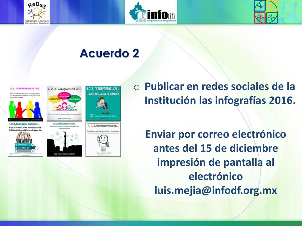 Publicar en redes sociales de la Institución las infografías 2016.