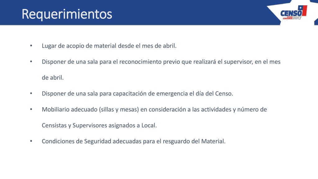 Requerimientos Lugar de acopio de material desde el mes de abril.