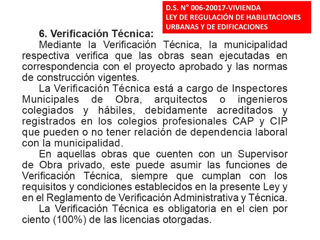 D.S. N° VIVIENDA LEY DE REGULACIÓN DE HABILITACIONES URBANAS Y DE EDIFICACIONES