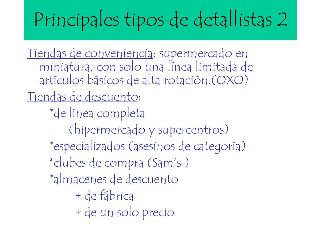 Principales tipos de detallistas 2
