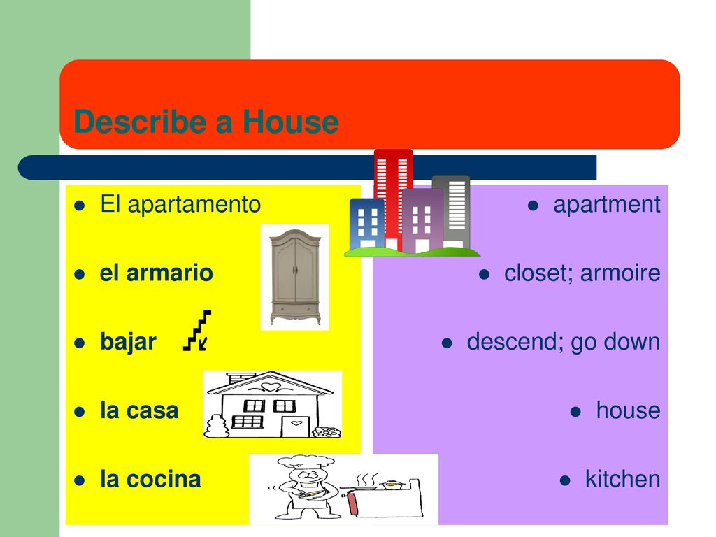 Describe a House El apartamento el armario bajar la casa la cocina