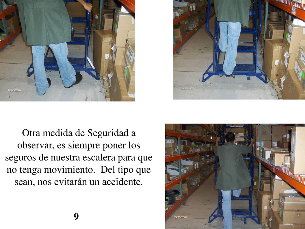 Otra medida de Seguridad a observar, es siempre poner los seguros de nuestra escalera para que no tenga movimiento. Del tipo que sean, nos evitarán un accidente.