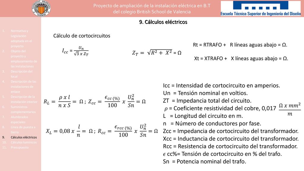 Icc = Intensidad de cortocircuito en amperios.