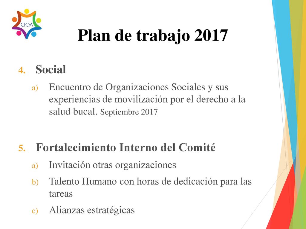 Plan de trabajo 2017 Social Fortalecimiento Interno del Comité