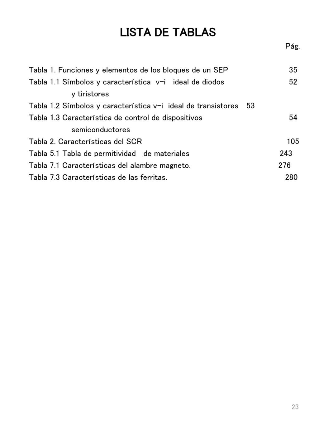 LISTA DE TABLAS Pág. Tabla 1. Funciones y elementos de los bloques de un SEP 35.